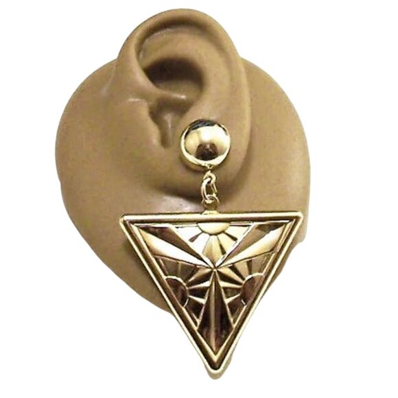 2 1/8 Inch 53mm Triangle Sunbeam Disc Pierced Post Earrings Gold Tone - Picture 2 of 3